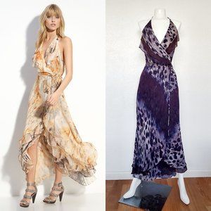 Robert Rodriguez Silk Leopard Maxi Wrap Dress